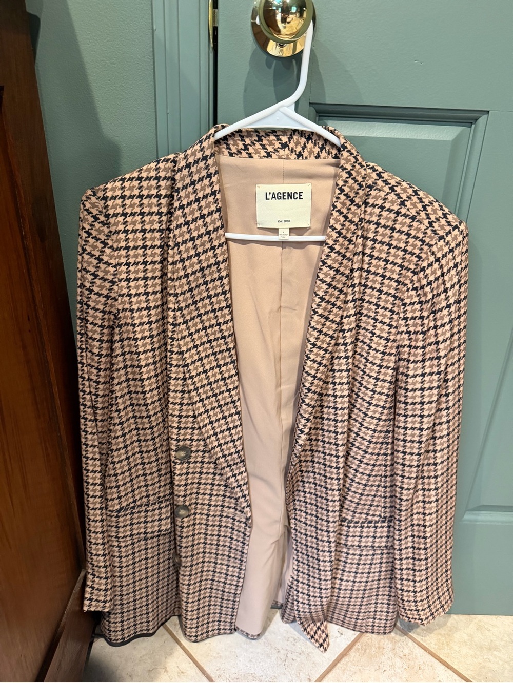 NWOT L’AGENCE Jayda Houndstooth Blazer Jacket - Brown Check - Picture 3 of 5